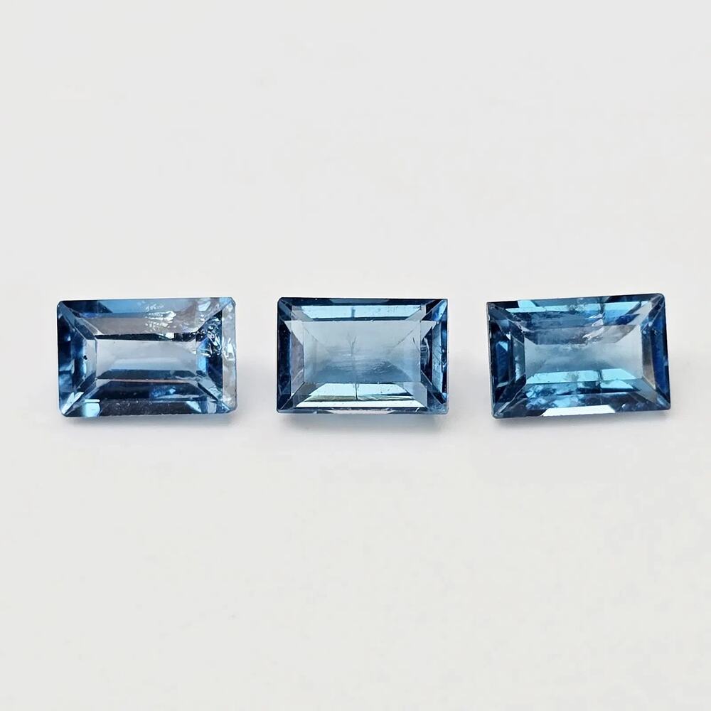 Natural Blue Topaz Lot, 3 Baguette Cut, 2.16 CTW, 6x4mm, Irradiated